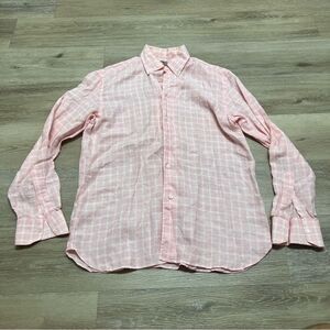 Giampaolo Shirt Mens Large Pink Striped Linen Button Down Long Sleeve Italy